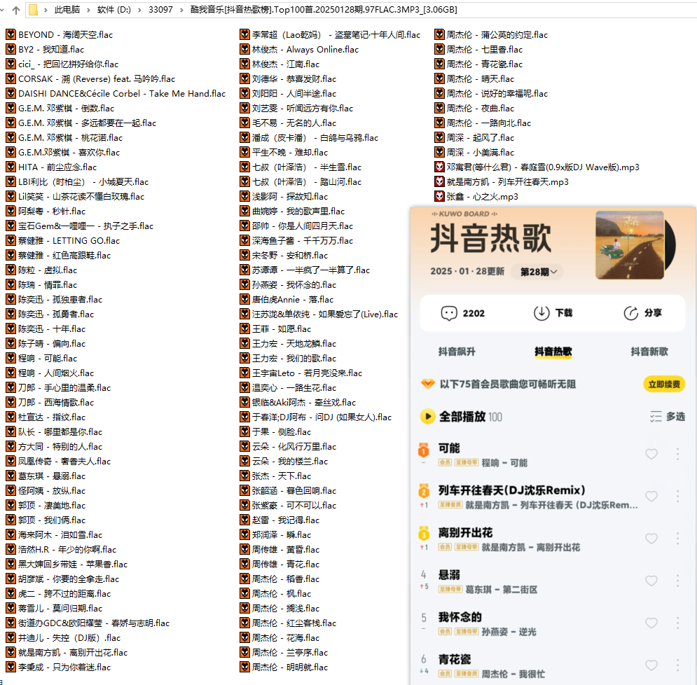 酷我音乐[抖音热歌榜].Top100首.20250128期[3.06GB]-音乐分享论坛-影音分享-五九软件库